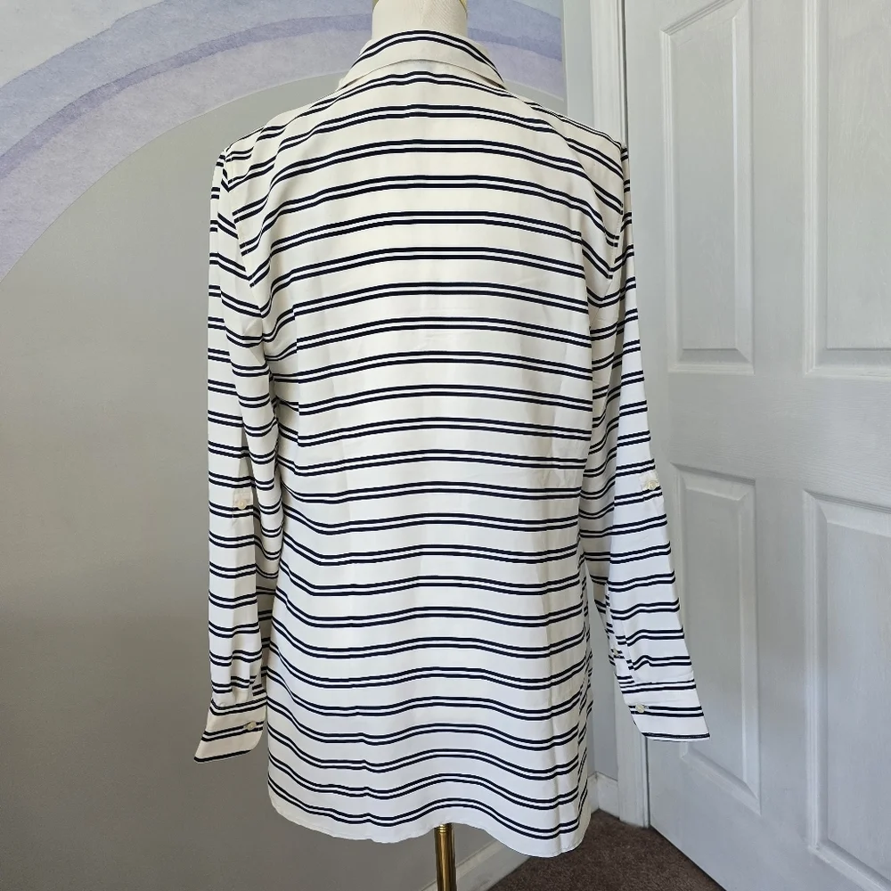 Talbots | Medium | Navy & White Striped Button Down - Picture 6 of 10